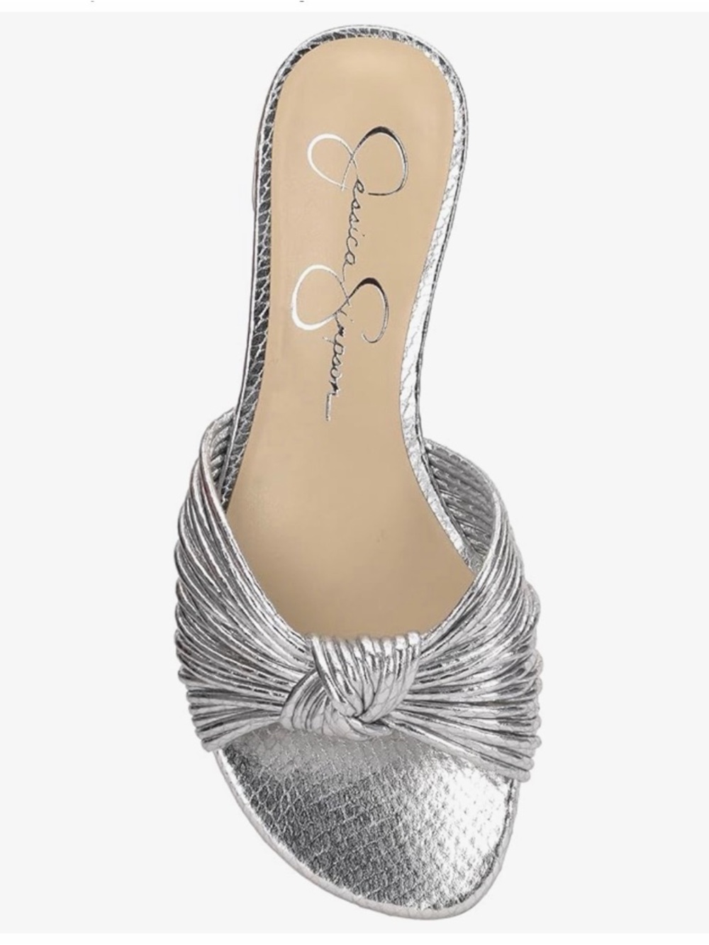 JESSICA SIMPSON Dydra Silver Knot-Front Slide Sandals